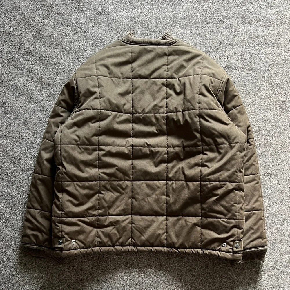 Vintage Y2K Old Navy Olive Green Brown Quilted Puffer Bomber Jacket Men’s XXL_8